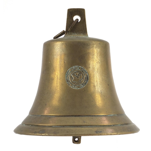 1323 - Military interest bronze ship's bell commemorating PS Graf Spee dated 1939 20cm high