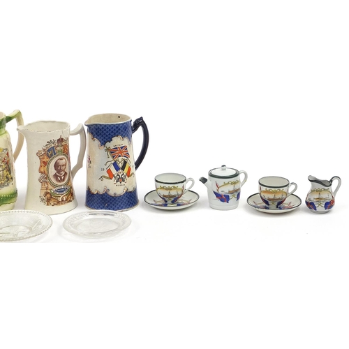 217 - Military interest commemorative china and glassware including Boer War jug and Samuel Samuel MP mug ... 