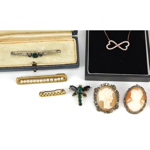 772 - Vintage and later jewellery including silver mounted cameos and silver pendants on necklaces