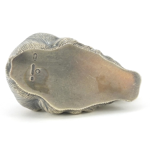 2286 - Silver recumbent rabbit paperweight with ruby eyes, impressed Russian marks to the base, 6.8cm in le... 