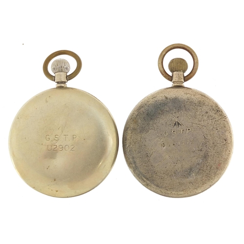 2176 - Two military interest open face pocket watches including Leonidas engraved G.S.T.P U2902 and G.S.T.P... 