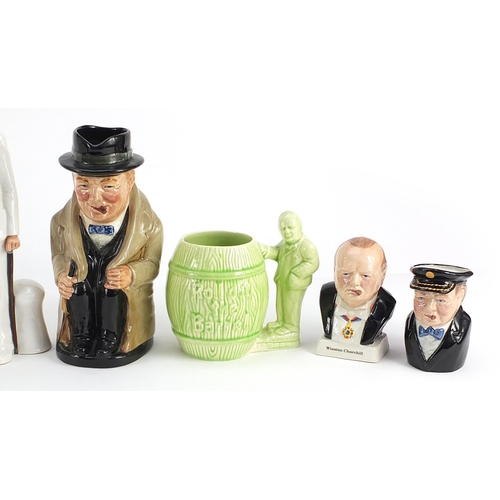 320 - Political interest Sir Winston Churchill collectable china including two Royal Doulton character jug... 