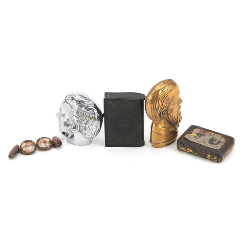 422 - Commemorative collectables including Edward VII vulcanite vesta case and cufflinks