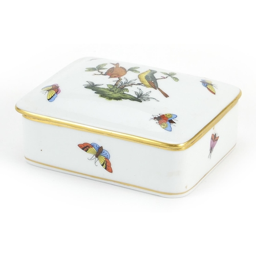 100 - Herend of Hungary, porcelain box and cover hand painted in the Rothschild bird pattern, 10cm wide