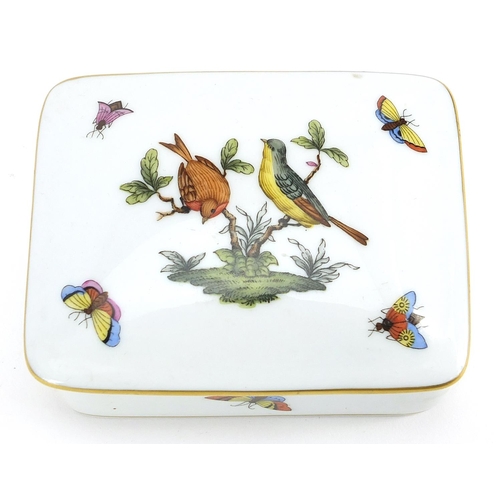 100 - Herend of Hungary, porcelain box and cover hand painted in the Rothschild bird pattern, 10cm wide