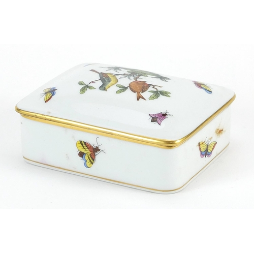 100 - Herend of Hungary, porcelain box and cover hand painted in the Rothschild bird pattern, 10cm wide