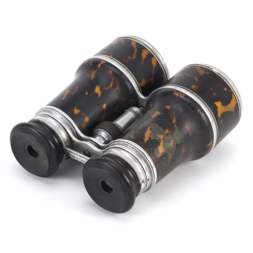 489 - Pair of military interest tortoiseshell and aluminum extending field/marine/theatre binoculars