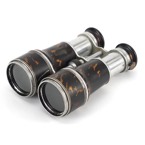 489 - Pair of military interest tortoiseshell and aluminum extending field/marine/theatre binoculars