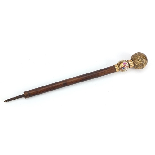 1277 - Edwardian parasol handle with gilt metal mounts and Sevres style section, 24cm in length