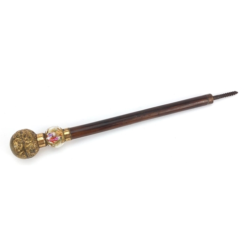 1277 - Edwardian parasol handle with gilt metal mounts and Sevres style section, 24cm in length