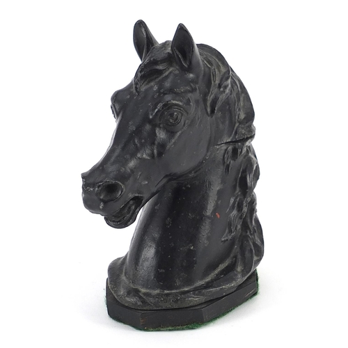 274 - Painted spelter horse head design inkwell design with glass liner, 17cm high