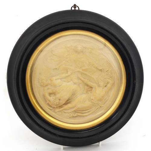 1264 - Art Union of London circular plaque depicting The Fall of the Rebel Angels, housed in an ebonised fr... 