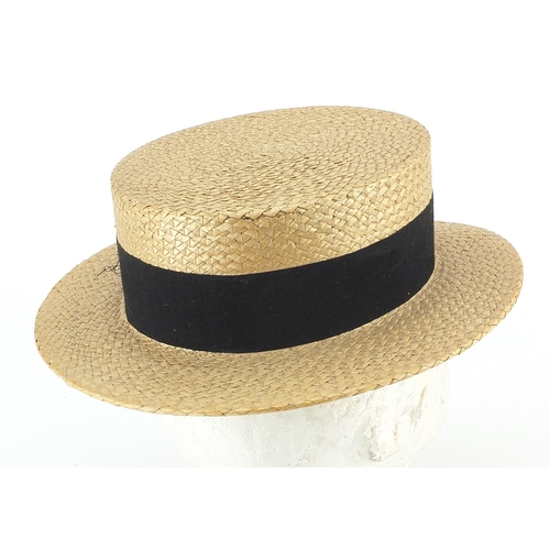 1094 - Superior Manufacture straw boater hat, size 6 7/8ths