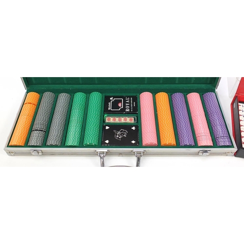 1514 - Poker chip set with carry case and Mahjong game, the poker chip case 58cm in length