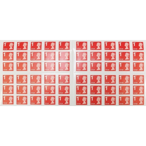 725 - Two sheets of Royal Mail first class large stamps