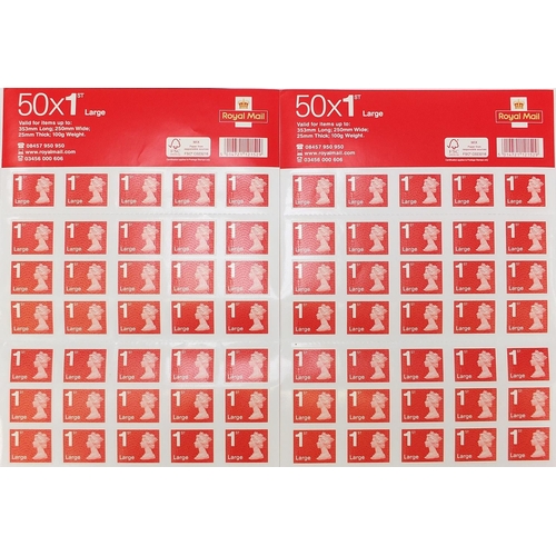 726 - Two sheets of Royal Mail first class large stamps