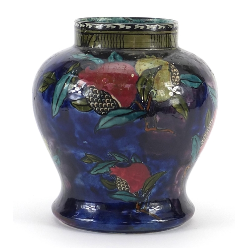 1261 - S Hancock & Sons Reuben's Ware baluster vase hand painted with fruit, 16cm high