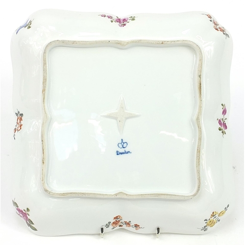 449 - Dresden, German porcelain square platter hand painted with figures and flowers, 28cm x 28cm