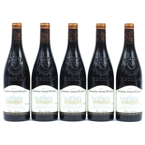 39 - Five bottles of 2005 Domaine Grand Romaine Gigondas Cuvee red wine