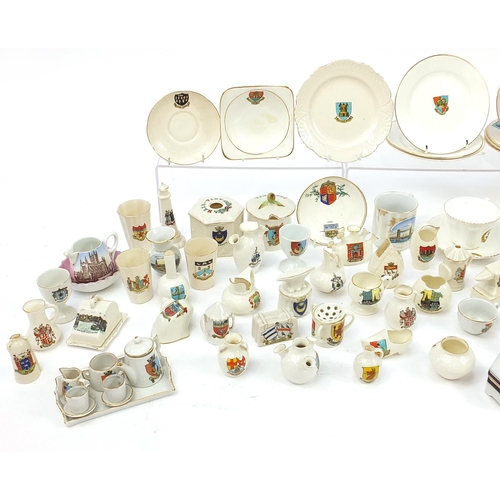 1151 - Collection of crested china, some Goss including lighthouses, watering can, thimble, plates and jars... 