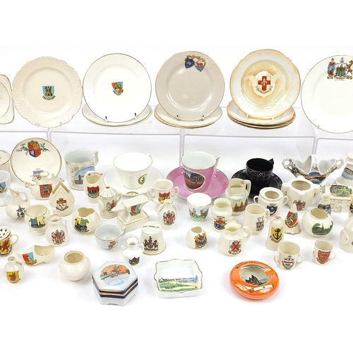 1151 - Collection of crested china, some Goss including lighthouses, watering can, thimble, plates and jars... 