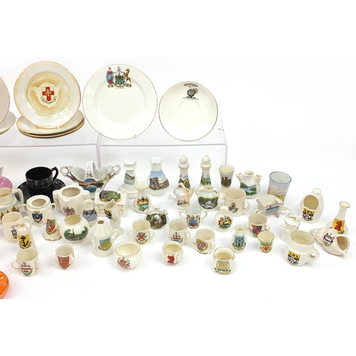 1151 - Collection of crested china, some Goss including lighthouses, watering can, thimble, plates and jars... 