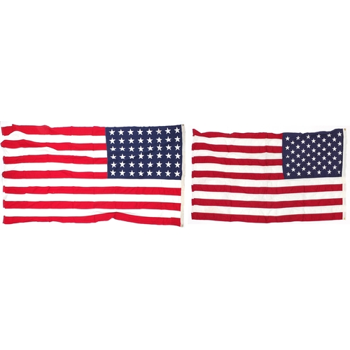 1574 - Two USA flags, one with Pioneer label, the largest 260cm x 125cm