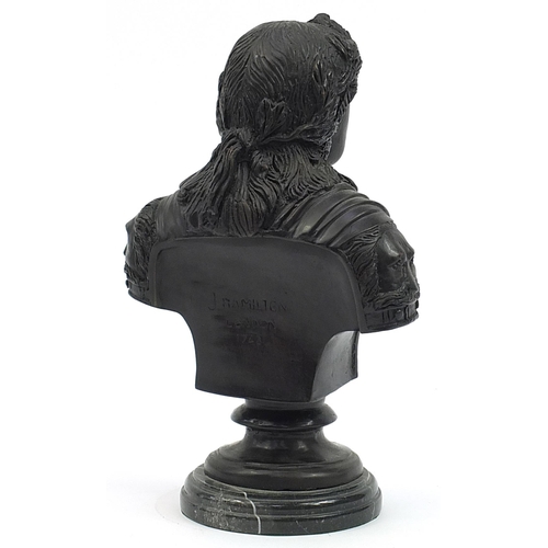 164 - Royal interest patinated bronze bust of King George II raised on a circular marble base, 35.5cm high