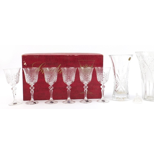 1341 - Cut glassware and crystal including two sets of six Bohemia wine glasses with boxes, the largest 26c... 