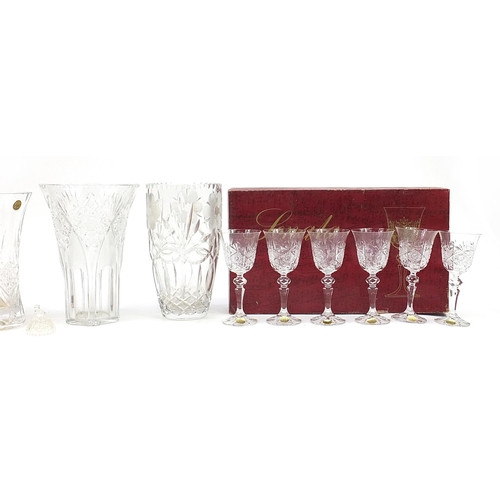 1341 - Cut glassware and crystal including two sets of six Bohemia wine glasses with boxes, the largest 26c... 