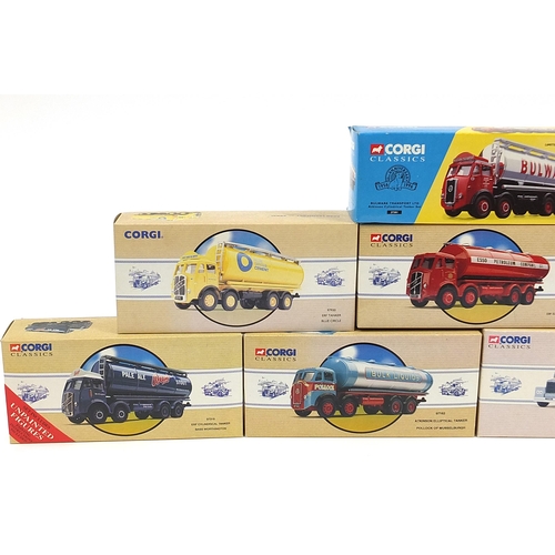 1450 - Eight Corgi die cast advertising road transport tankers with boxes, numbers 97319, 27301, 97162, 979... 