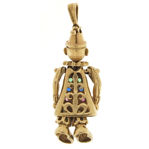 1809 - 9ct gold clown pendant with articulated limbs set with colourful stones, 4.0cm high, 6.6g