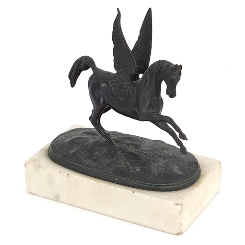 272 - 19th century classical bronzed study of Pegasus raised on a rectangular white marble base, 14.5cm wi... 