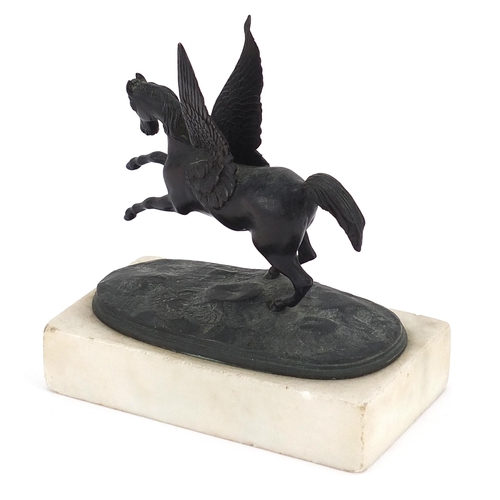 272 - 19th century classical bronzed study of Pegasus raised on a rectangular white marble base, 14.5cm wi... 