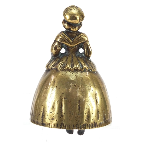 1262 - 19th century brass Crinoline Lady table bell, 13cm high