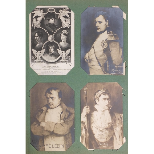 685 - Collection of military interest Napoleon Bonaparte related postcards arranged in an album