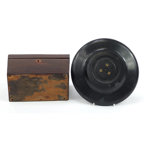 759 - Victorian mahogany tea caddy with twin divisional interior and vintage Bakelite roulette wheel, the ... 