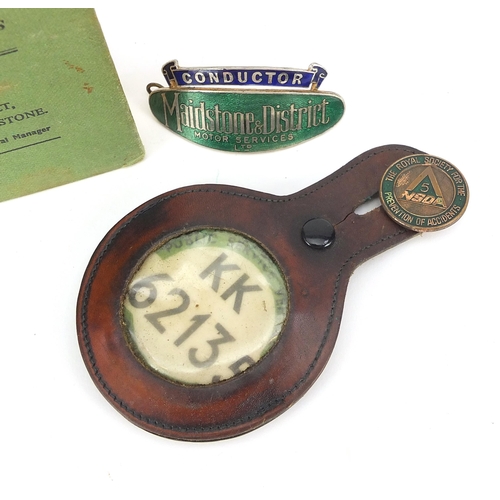 784 - Vintage tram/bus collectables including a Maidstone & District enamel conductor badge and Rules & Re... 