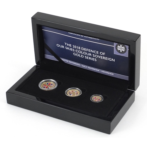 455 - 2018 Defence of Our Skies Colour Sovereign Gold Series set by Hattons of London comprising sovereign... 