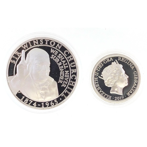 457 - Elizabeth II 2019 silver sovereign and a silver proof half crown commemorating Sir Winston Churchill