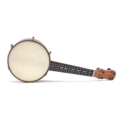 400A - John Grey & Sons Dulcetta ukulele banjo, with case and song book, 56cm in length