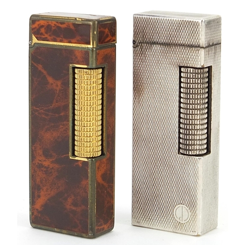 118 - Two Dunhill pocket lighters including a faux tortoiseshell example, each 6.5cm high