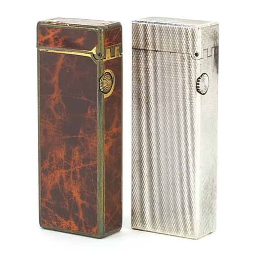 118 - Two Dunhill pocket lighters including a faux tortoiseshell example, each 6.5cm high