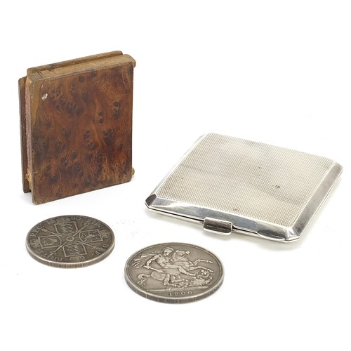 484 - Objects comprising Art Deco style silver compact, Queen Victoria silver crown and Sorento matchbox, ... 