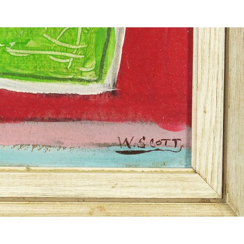 1029 - After William Scott - Abstract composition, still life, oil on board, mounted and framed, 29cm x 24c... 