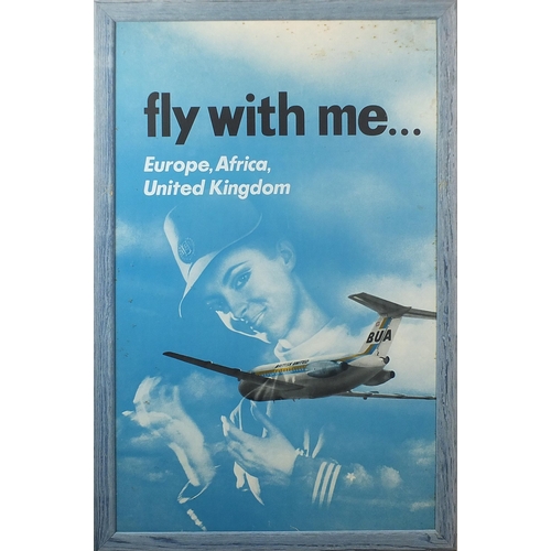 351 - Three aviation interest British United Airways advertising posters, each framed and glazed, each 101... 