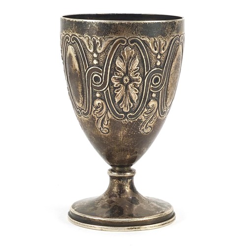 2269 - Portuguese silver goblet embossed with foliage, impressed Leitao and ? Lisboa, 10cm high, 95.2g