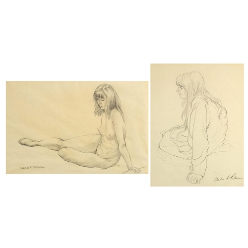 326 - Charles F Robinson - Seated girl and nude female, two signed pencil drawings, each inscribed Cookham... 