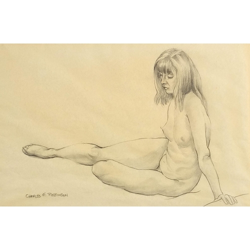 326 - Charles F Robinson - Seated girl and nude female, two signed pencil drawings, each inscribed Cookham... 