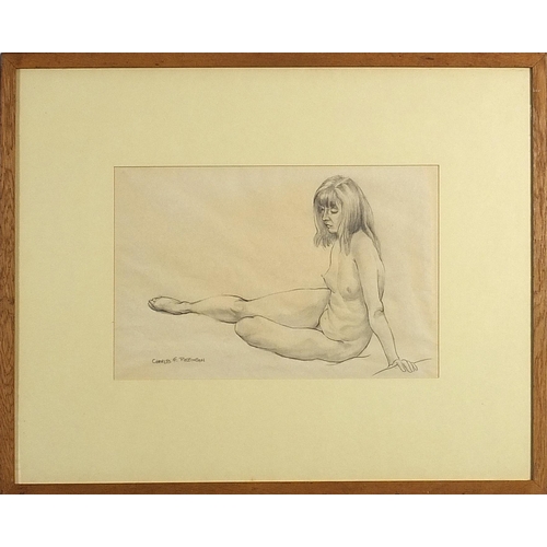 326 - Charles F Robinson - Seated girl and nude female, two signed pencil drawings, each inscribed Cookham... 